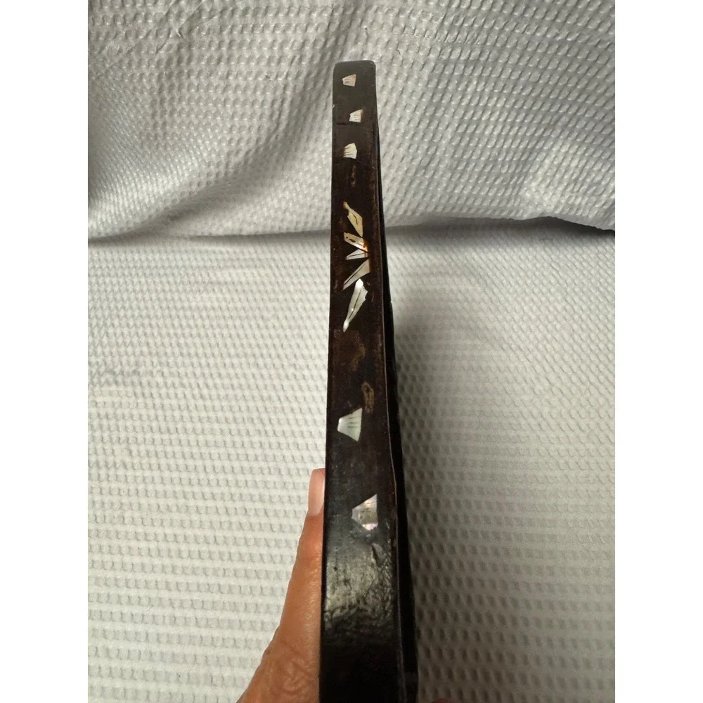 Antique Chinese Inlaid Mother of Pearl Wood Tray Tree People Figure 9.25 x 9.25